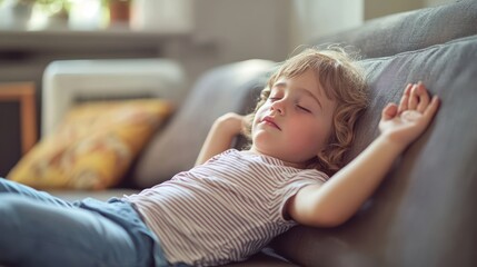 Canvas Print - a little girl laying on a couch with her eyes closed