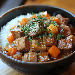 Wall Mural - Pork leg rice,Steamed rice with braised pork leg, ready to eat