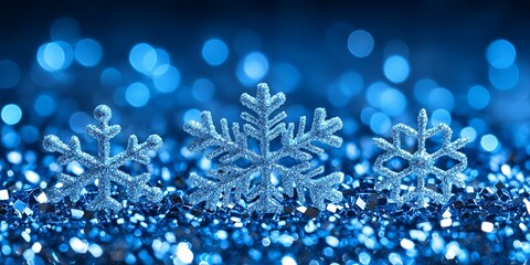 Poster - Sparkling snowflakes on a blue background