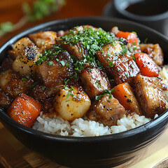 Wall Mural - Pork leg rice,Steamed rice with braised pork leg, ready to eat