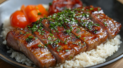 Wall Mural - Pork leg rice,Steamed rice with braised pork leg, ready to eat