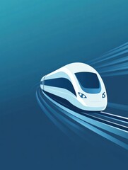 Poster - A minimalist train design moves gracefully along tracks, showcasing a modern aesthetic in a striking blue color palette. Generative AI