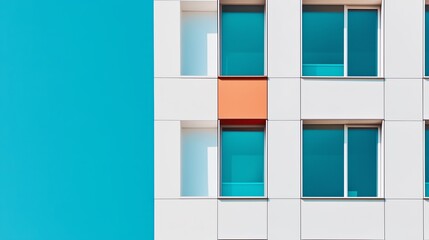 Poster - modern architecture featuring turquoise walls and vibrant orange details in urban setting during bri