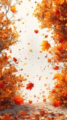 Wall Mural - autumn frame background with free place for text, maple leaves decorate a beautiful nature thanksgiving, scenery yellow red seasonal colorful mock up, white background