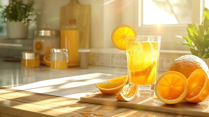 cold orange juice, selective focus, Generative AI,