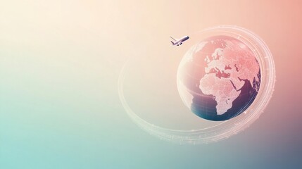 Poster - A globe is illustrated with an airplane flying around it, leaving a trail that captures the essence of global travel and exploration. Generative AI