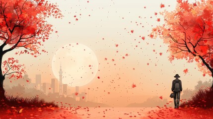 Wall Mural - autumn frame background with free place for text, Autumn theme elegant background. Design for presentation, website, landing page, wallpaper, flyer, booklet, banner
