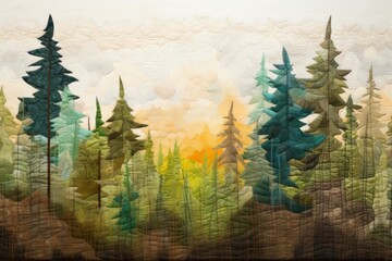 Sticker - Simple colorful forest land landscape outdoors.