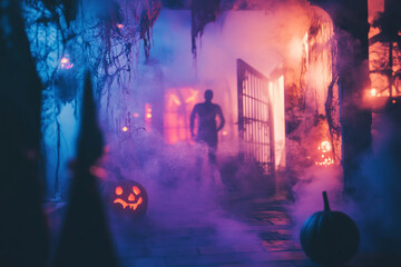 Wall Mural - enjoying party celebrating in halloween witch costume made with generative ai technology