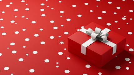 3D Rendering of a Christmas Gift Box on Red Background