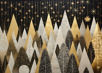 Canvas Print - Gold and silver christmas trees architecture backgrounds celebration.