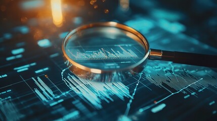 Poster - close-up of data analysis with magnifying glass