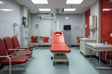 Canvas Print - Red Empty exam hospital architecture furniture.