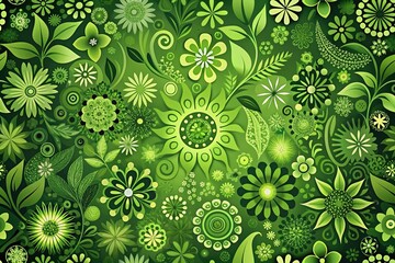 High angle green abstract wallpaper with various shades of green and floral shapes