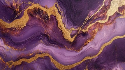 Poster - Purple marble background with flowing gold accents, creating a high-end and sophisticated texture. Ideal for fashion, luxury, or artistic presentations.