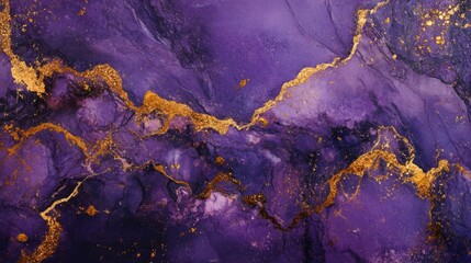 Poster - Purple marble surface with gold splashes, offering a soft yet luxurious design. Perfect for high-end branding, backgrounds, or artistic concepts.