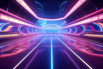 Canvas Print - Neon racing track purple light illuminated.