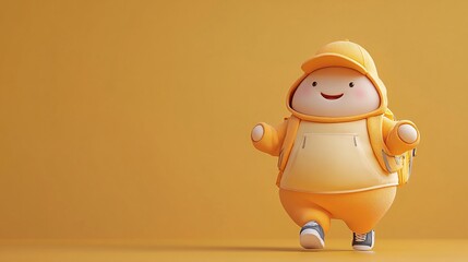 Aufkleber - Chubby cartoon character in a sport outfit jogging energetically on a bright color background in 3D render Stock Photo with side copy space