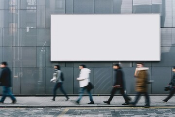 Billboard mockup walking people advertisement.