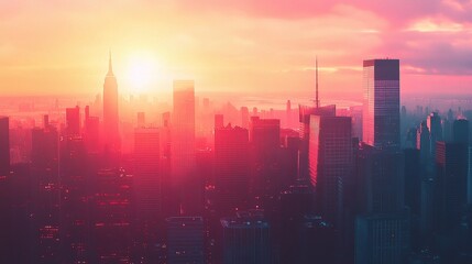 Poster - vibrant sunset over urban skyline