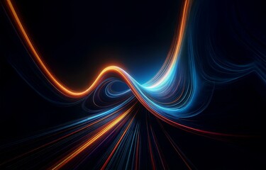 Poster - Abstract digital art featuring glowing orange and blue lines forming a wave-like pattern on a dark background.