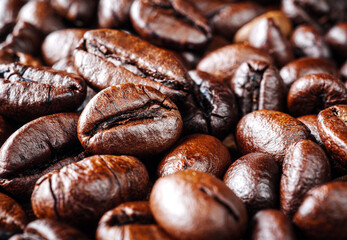 Wall Mural - Coffee bean roasted background, Close-up of fresh roasted coffee bean, Wallpapers of  roasted coffee bean