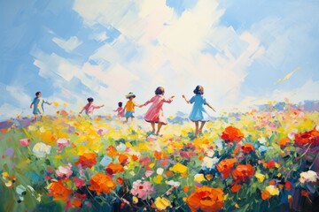 Sticker - A flower field painting outdoors walking.