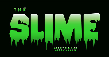 Poster - Green slime alphabet, gooey dripping font, cartoon horror typeface, spooky playful font for Halloween party designs, spooky fun Halloween or kid designs. Vector typeset.