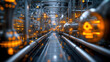 © Worakit - High tech fuel refinery with intricate pipelines and glowing elements, showcasing advanced industrial design and technology. scene conveys sense of innovation and efficiency