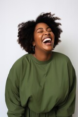 Wall Mural - Laughing smile adult white background.