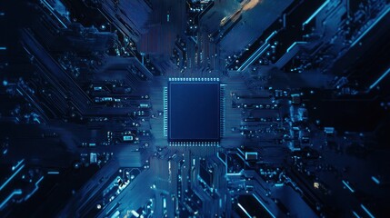 Poster - closeup of a microchip on a circuit board