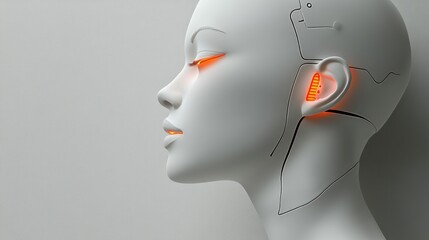 Poster - White Robotic Head with Glowing Eyes and Ear