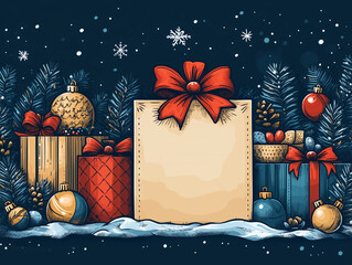 Wall Mural - A flat and cartoon style shopping list with holiday-themed checkboxes, such as gifts, decorations, and treats