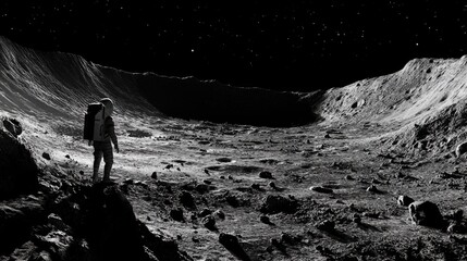 Wall Mural - space exploration scene with astronaut on lunar landscape