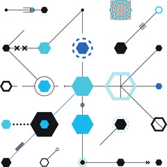 Poster - round and hexagonal elements in bauhaus style. graphic design