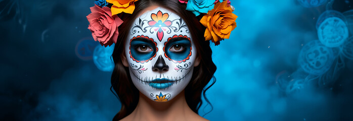 Day of the Dead. Dia de los Muertos themed banner background with empty space to enter your text