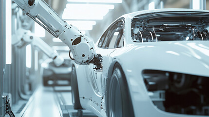 Robotic arms in a high-tech car manufacturing facility...