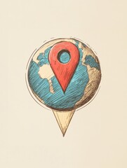 Aufkleber - This illustration features a simple globe with a location pin prominently marking a destination, emphasizing exploration and travel. Generative AI