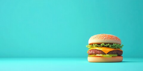 Delicious cheeseburger with fresh lettuce and a vibrant background.