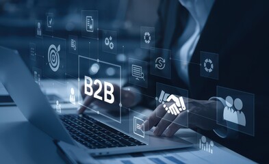 Poster - a business professional collaborating on b2b strategies with advanced technology and digital tools