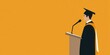 © kiimoshi - Graduation ceremony speaker addressing the audience with a yellow background.