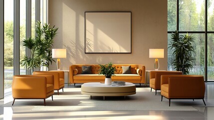 Canvas Print - Modern Living Room with Stylish Furniture and Plants