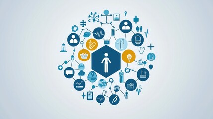 Poster - Visual representation of employee benefits with icons of health, vacation, and retirement.