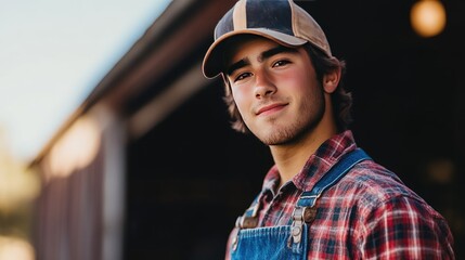 Smiling Young Farmer in Rustic Setting