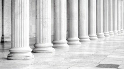 Poster - Sunlight filters through the impressive white marble pillars at the building, casting lovely shadows and emphasizing their smooth, elegant curves against the ground