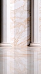 Poster - Sunlight filters through the impressive white marble pillars at the building, casting lovely shadows and emphasizing their smooth, elegant curves against the ground