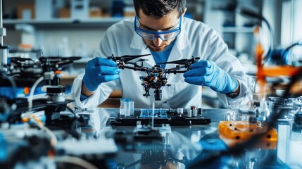 Poster - Scientist Examining a Drone in a Laboratory Setting