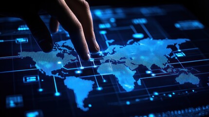Aufkleber - A Finger Interacting With a Digital World Map