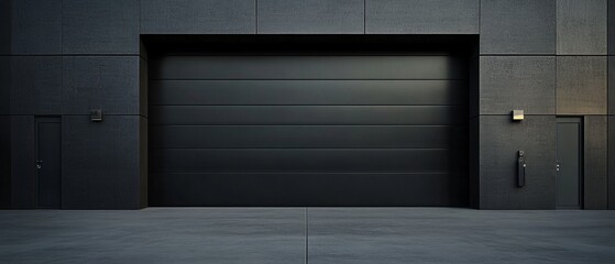 Closed dark roller shutter garage door front view