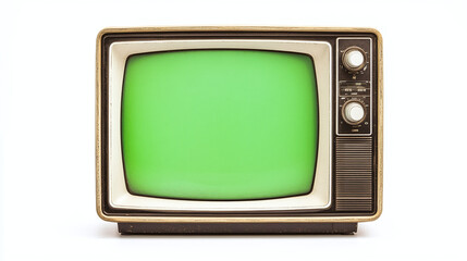 Fototapete - old classical tv aged cube television vintage classic equipment with green screen chroma key 3d minimal style render screen centered in center square png on white clean background